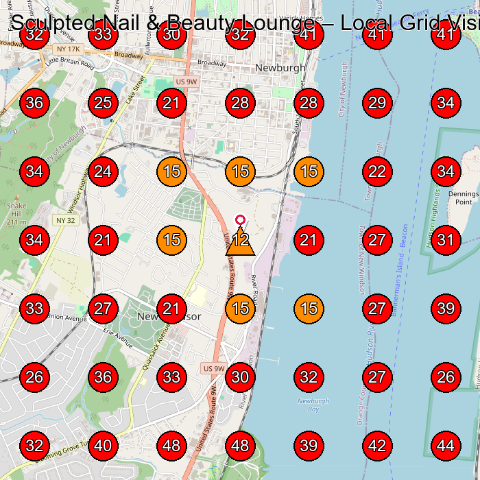 Sculpted Nail & Beauty Lounge GeoGrid visibility map for Nail Salon in Cold Spring